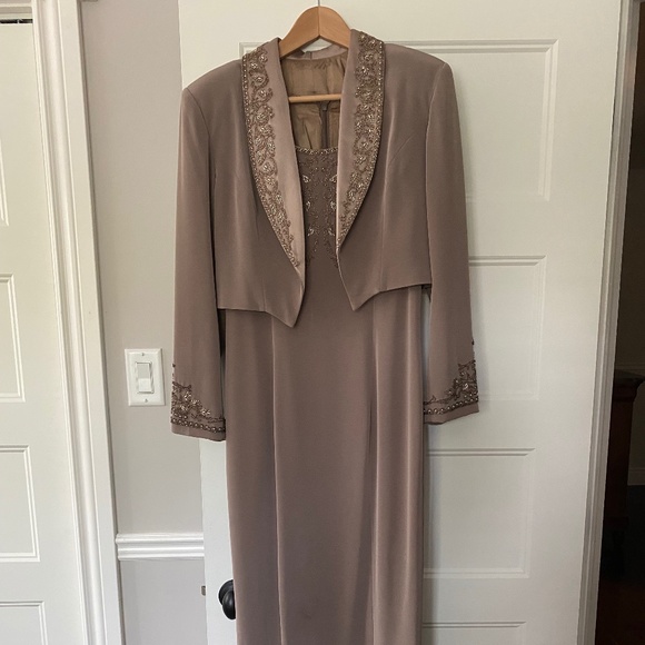 Tailored Floor Length Dress with Beaded Jacket - Picture 2 of 5